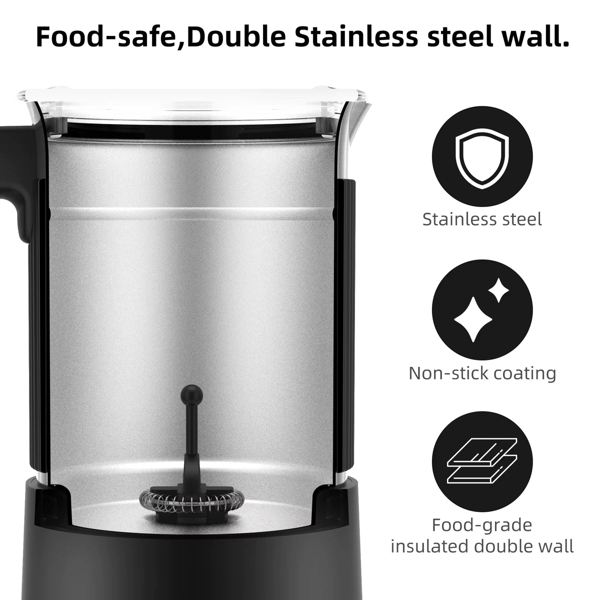 Biolomix Detachable Milk Frother and Steamer, 5-In-1 Automatic Hot/Cold Foam and Hot Chocolate Maker, Dishwasher Safe