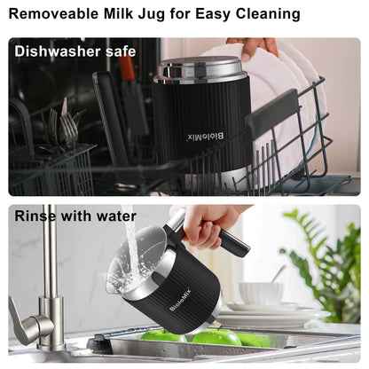 Biolomix Detachable Milk Frother and Steamer, 5-In-1 Automatic Hot/Cold Foam and Hot Chocolate Maker, Dishwasher Safe