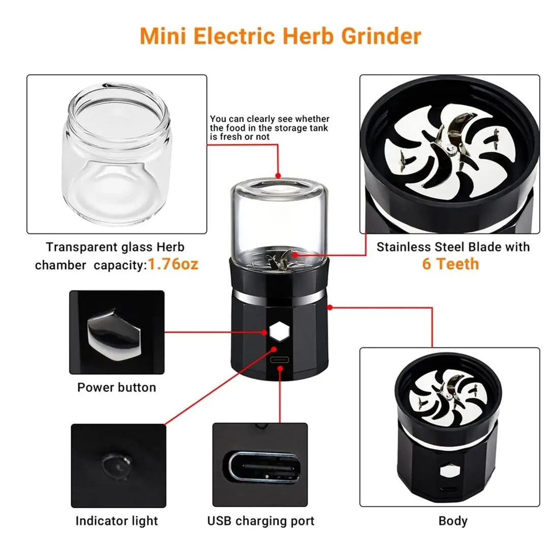 SMO Portable Electric Tobacco Grass Crusher for Smoking Dry Herb Grinder Machine with Intelligent Touch Prevention Smoke Crusher