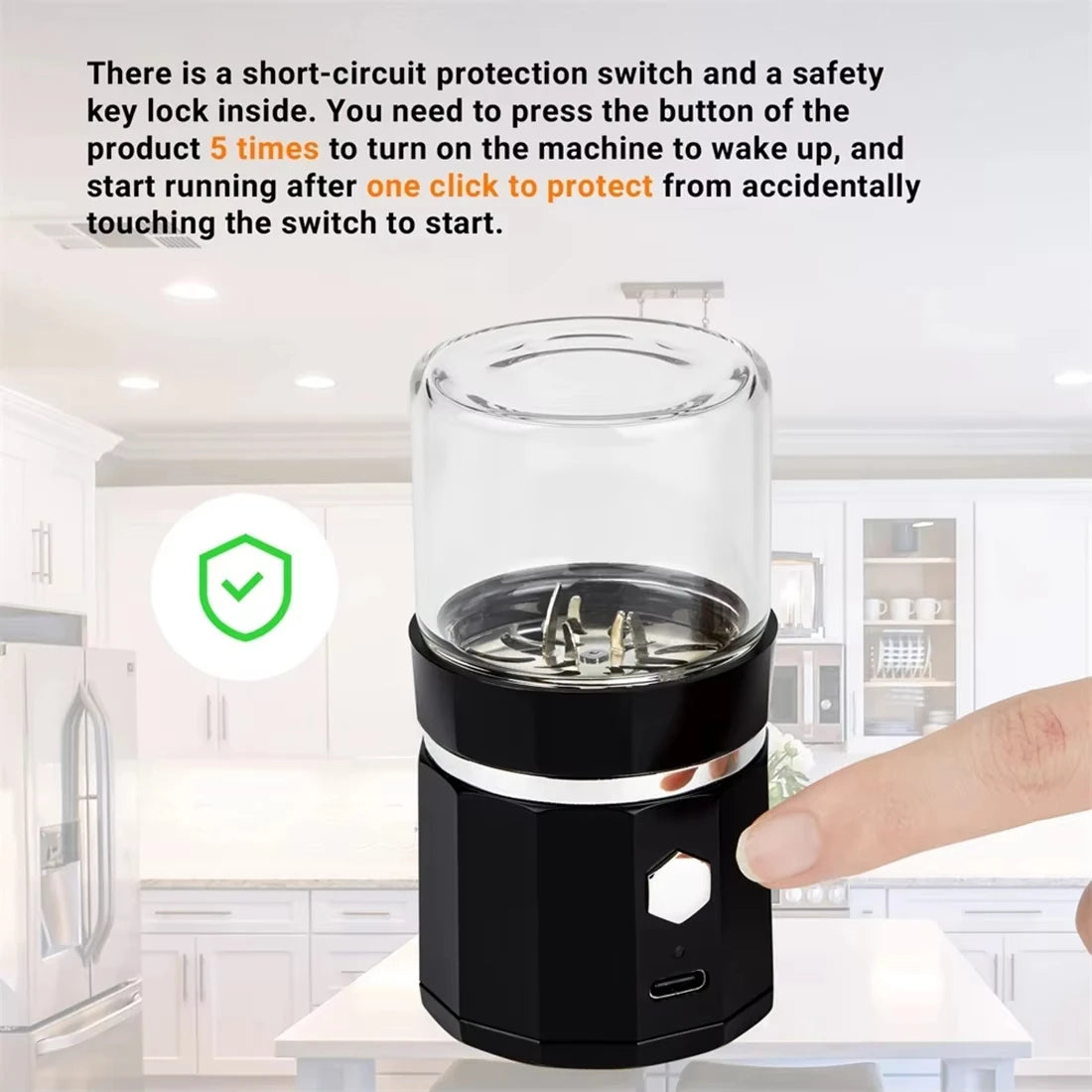SMO Portable Electric Tobacco Grass Crusher for Smoking Dry Herb Grinder Machine with Intelligent Touch Prevention Smoke Crusher