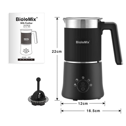 Biolomix Detachable Milk Frother and Steamer, 5-In-1 Automatic Hot/Cold Foam and Hot Chocolate Maker, Dishwasher Safe
